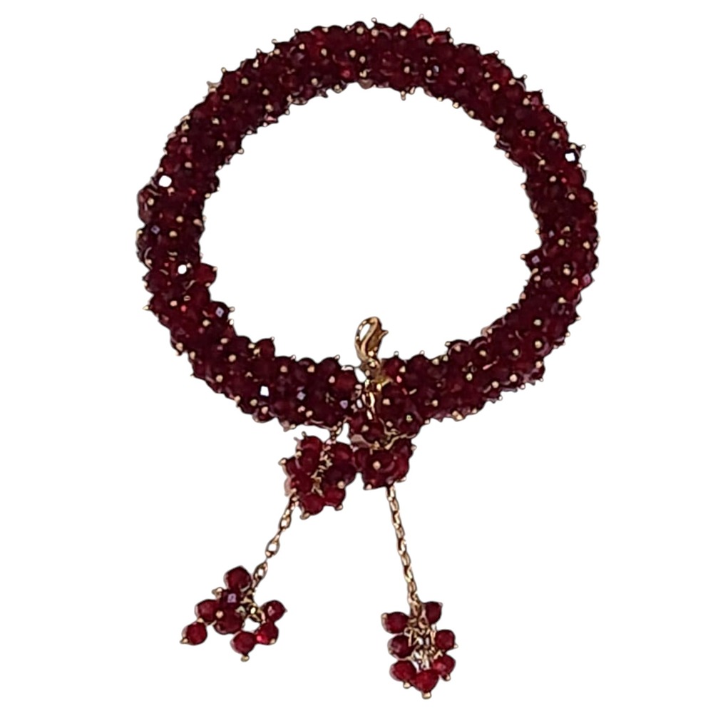 Handmade Deep Red Wrist Gajra Bracelet Glass Beads Gold-Tone Wedding Eid Party